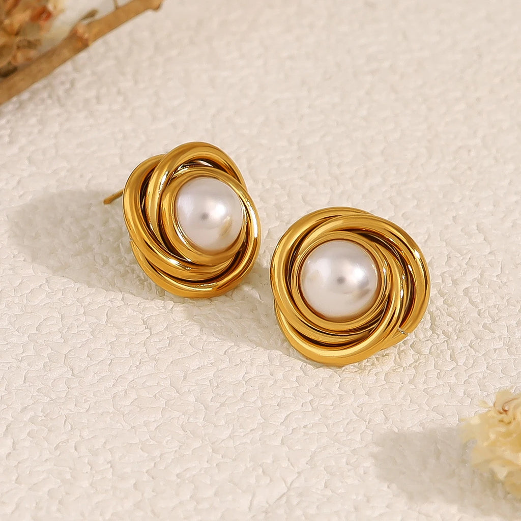 Golden Twist Pearl Studs