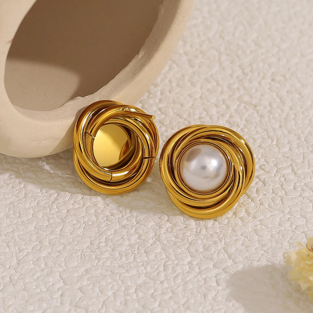 Golden Twist Pearl Studs