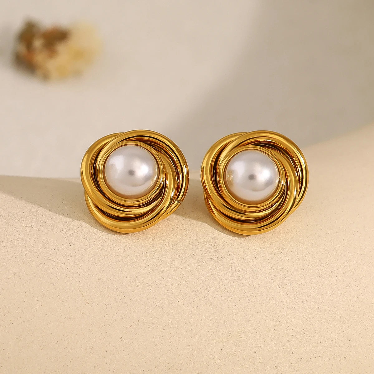 Golden Twist Pearl Studs