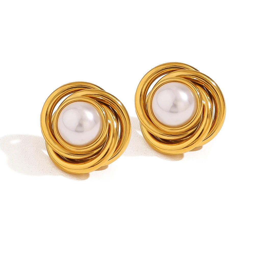 Golden Twist Pearl Studs