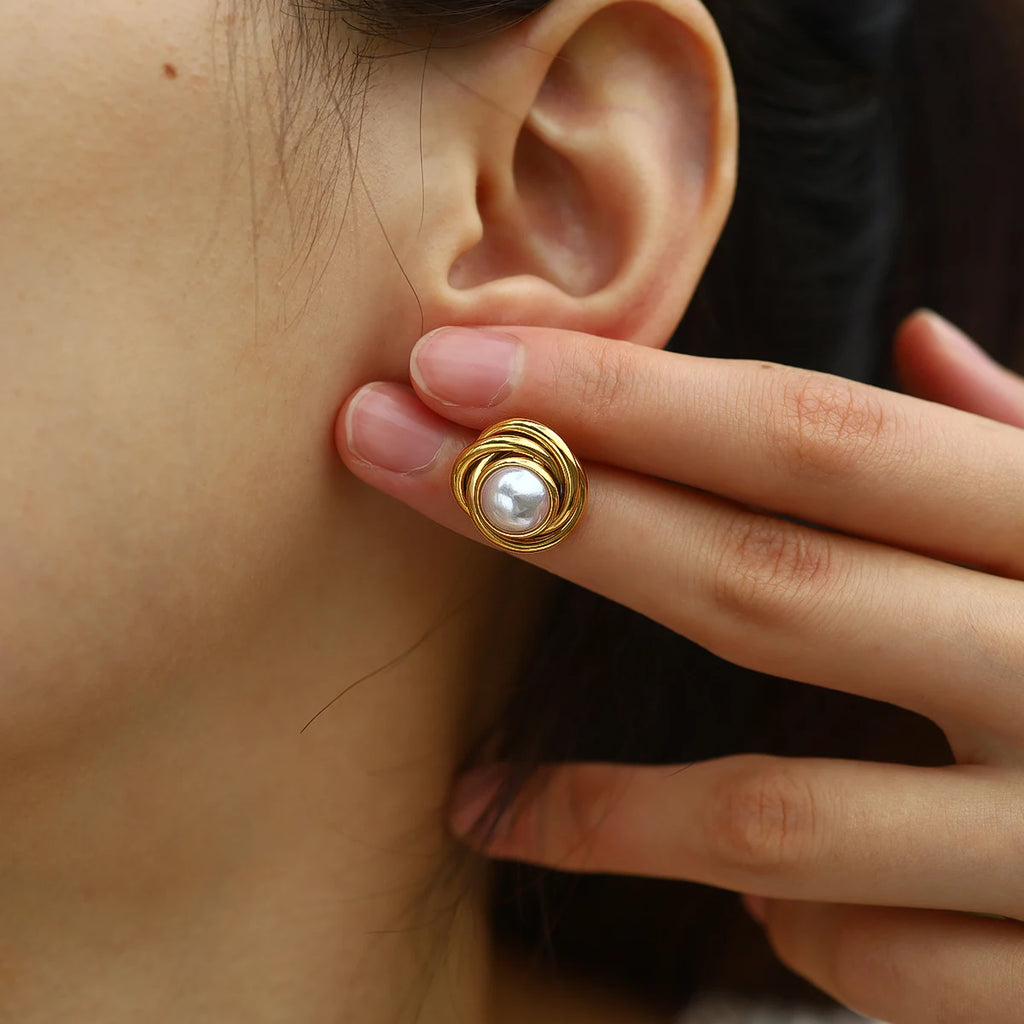 Golden Twist Pearl Studs